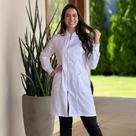 Jaleco Feminino Gabardine Acinturado Branco com Zíper e Punho de 2 Botões Blanco Raro