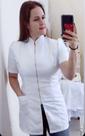 Jaleco feminino gola padre branco manga curta, modelo princesa de zíper, confeccionado em gabardine. Jaleco feminino gola padre branco manga curta, modelo princesa de zíper, confeccionado em gabardine.