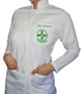 Jaleco feminino gola padre manga longa bordado frente
