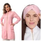 Jaleco Feminino Luxo Zíper Gola Padre Rosa Claro + Turbante Nice