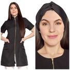 Jaleco Feminino Manga Curta Ziper + Turbante Malta Preto