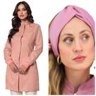 Jaleco Feminino Oxford Gola Padre Botão Nude + Turbante Capri