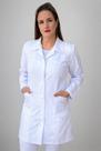 Jaleco feminino tradicional branco, confeccionado em gabardine.