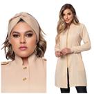 Jaleco Feminino Zíper Acinturado Gola Padre + Turbante Nice Bege