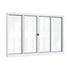 Janela de Aço de Correr 100x150cm 4 Folhas com Grade Mosaico e Vidro Liso Riobraso Branco Lucasa