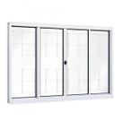 Janela de Aço de Correr 100x200cm 4 Folhas com Grade e Vidro Liso Riobras Branco Janela de Aço de Correr 100x200cm 4 Folhas com Grade e Vidro Liso Riobras Branco
