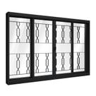 Janela de Aço de Correr Central com Grade Mosaico 4 Folhas 100x100cm Aço Pronto Riobras