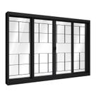 Janela de Aço de Correr Central com Grade Quadrada 4 Folhas 100x100cm Aço Pronto Riobras