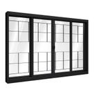 Janela de Aço de Correr Central com Grade Quadrada 4 Folhas 100x150cm Aço Pronto Riobras