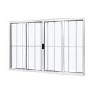 Janela de Alumínio de Correr Central 100x120cm 4 Folhas com Grade e Vidro Liso Slim Modular Ramassol Branco