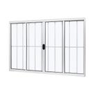 Janela de Alumínio de Correr Central 100x120cm 4 Folhas com Grade e Vidro Liso Slim Modular Ramassol