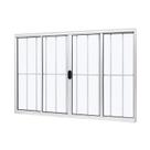 Janela de Aluminio de Correr Central 100x150cm 4 Folhas com Grade e Vidro Liso Ultra Ramassol