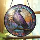 Janela de vitral pendurada FLAGWIX Crow Raven 25 cm