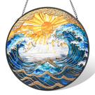 Janela de vitral pendurada Uniartfy azul e branco 20cm Janela de vitral pendurada Uniartfy azul e branco 20cm