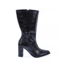 Janet - Bota Feminina Preta Croco Salto Alto Bloco