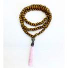 Japamala Ho Oponopono 108 Contas em Madeira e Cristal Pompom Rosa 8MM