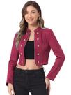 Jaqueta Allegra K Cropped Faux Suede com peito duplo para mulheres Jaqueta Allegra K Cropped Faux Suede com peito duplo para mulheres