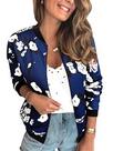 Jaqueta Bomber ECOWISH feminina com zíper floral, leve, azul marinho