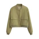 Jaqueta Bomber Feminina com Decote V - Manga Comprida e Bolsos - Estilo Chic