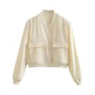 Jaqueta Bomber Feminina com Decote V - Manga Comprida e Bolsos - Estilo Chic