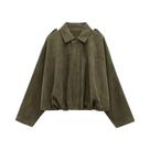 Jaqueta Bomber Feminina De Camurça Manga Longa Com Zíper, Caimento Solto, Casual, Cropped, Casaco