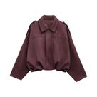 Jaqueta Bomber Feminina De Camurça Manga Longa Com Zíper E Gola Lapela Cropped Estilo Racing High
