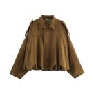 Jaqueta Bomber Feminina De Camurça Manga Longa Com Zíper E Gola Lapela Cropped Estilo Racing High