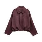 Jaqueta Bomber Feminina De Camurça Manga Longa Gola Dobrável Vintage Solta Elegante Jaqueta Bomber Feminina De Camurça Manga Longa Gola Dobrável Vintage Solta Elegante