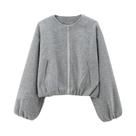 Jaqueta Bomber Feminina De Fleece Macia Com Zíper, Manga Longa, Cropped, Casaco Esportivo, Agasalho