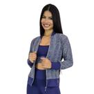 Jaqueta Bomber Feminina Plus Size em Renda com Zíper Azul Marinho