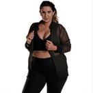 Jaqueta Bomber Feminina Plus Size em Tela com Bolsos e Zíper Preto