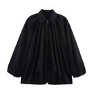 Jaqueta Bomber FindThy feminina com gola de lapela inchada, preta, tamanho L