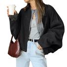Jaqueta Bomber HOTIAN feminina de camurça sintética preta casual Y2K Jaqueta Bomber HOTIAN feminina de camurça sintética preta casual Y2K