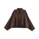 Jaqueta Bomber Vintage Feminina Com Manga Longa E Gola Reversível, Estilo Solto E Elegante