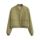 Jaqueta Bomber Vintage Feminina - Manga Comprida com Bolsos Jaqueta Bomber Vintage Feminina - Manga Comprida com Bolsos