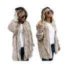 Jaqueta Cardigã Feminina Oversized Com Capuz De Dupla Camada De Fleece, Manga Longa, Quente Para