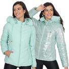 Jaqueta Casaco Metalizada Dupla Face Puffer Feminina Nylon Capuz