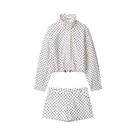 Jaqueta Casual Feminina Com Estampa De Bolinhas, Manga Comprida, Gola Alta, Com Bolsos, Cordão E Jaqueta Casual Feminina Com Estampa De Bolinhas, Manga Comprida, Gola Alta, Com Bolsos, Cordão E