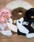 Jaqueta College Feminina Rosa Capuz Peluciado Bordado DREAMS Estilo Tumblr Inverno