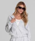 Jaqueta com Capuz Feminino em Suedine Dianna Cinza Jaqueta com Capuz Feminino em Suedine Dianna Cinza