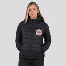 Jaqueta Corinthians Puffer com Capuz Removível Feminina Preta
