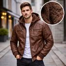 Jaqueta Couro Masculina Forrada Premium Inverno Europeu Casaco Quente Elegante Proteção Vento E Frio