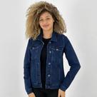Jaqueta Cris Jeans com Botão Jeans Feminina