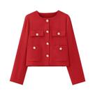 Jaqueta Cropped Feminina Chic Com Decote Redondo E Mangas Longas, Botões Dourados, Moda Para O Dia a Jaqueta Cropped Feminina Chic Com Decote Redondo E Mangas Longas, Botões Dourados, Moda Para O Dia a