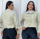 Jaqueta Cropped Feminina Jeans com Barra Desfiada Casual, Moderna e Estilosa