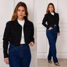Jaqueta Cropped Jeans 100 Black Com Estilo Curto Premium de Botões Envelopados Jaqueta Cropped Jeans 100 Black Com Estilo Curto Premium de Botões Envelopados