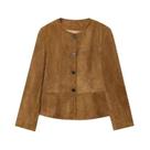 Jaqueta Curta De Suede Feminina Com Manga Longa, Decote Redondo E Botões, Moda Casual De Outono E