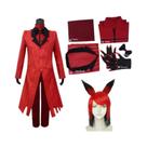 Jaqueta de Cosplay Alastor - Hazbin Hotel - Vermelha com Peruca para Festa
