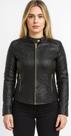 Jaqueta de Couro Feminina Elegante Marrom Preto Corte Slim Fit De