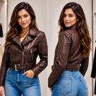 Jaqueta De Couro Feminina Estonada Biker Zíper Diagonal Slim Fit Blusa De Frio Feminina Jaqueta De Couro Feminina Estonada Biker Zíper Diagonal Slim Fit Blusa De Frio Feminina